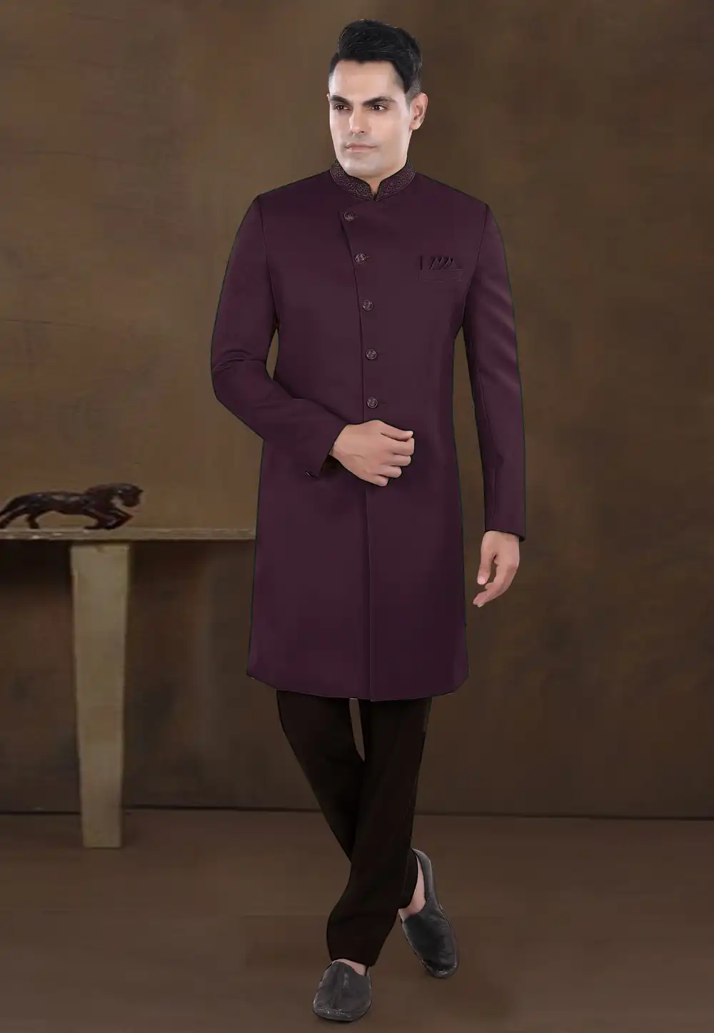 Wine Viscose Indo Western Sherwani 292243