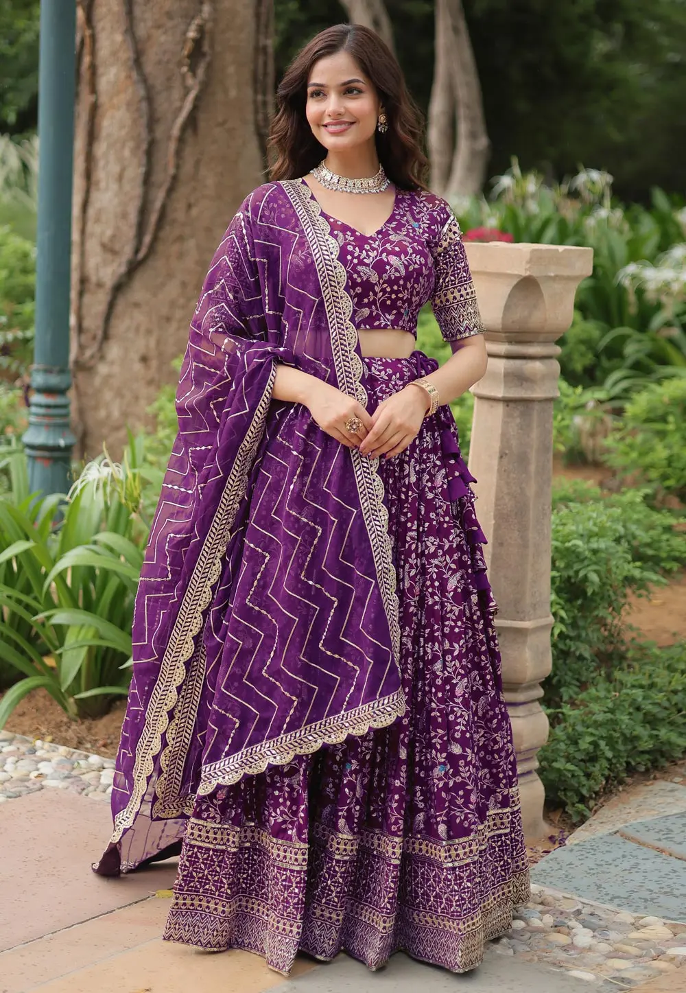 Purple Viscose Jacquard Circular Lehenga Choli 297806