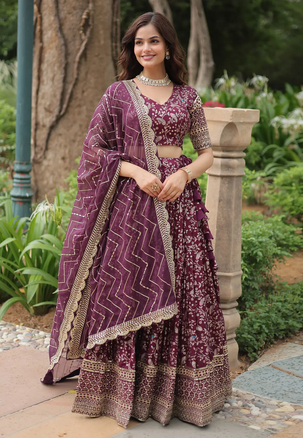 Wine Viscose Jacquard Circular Lehenga Choli 297806