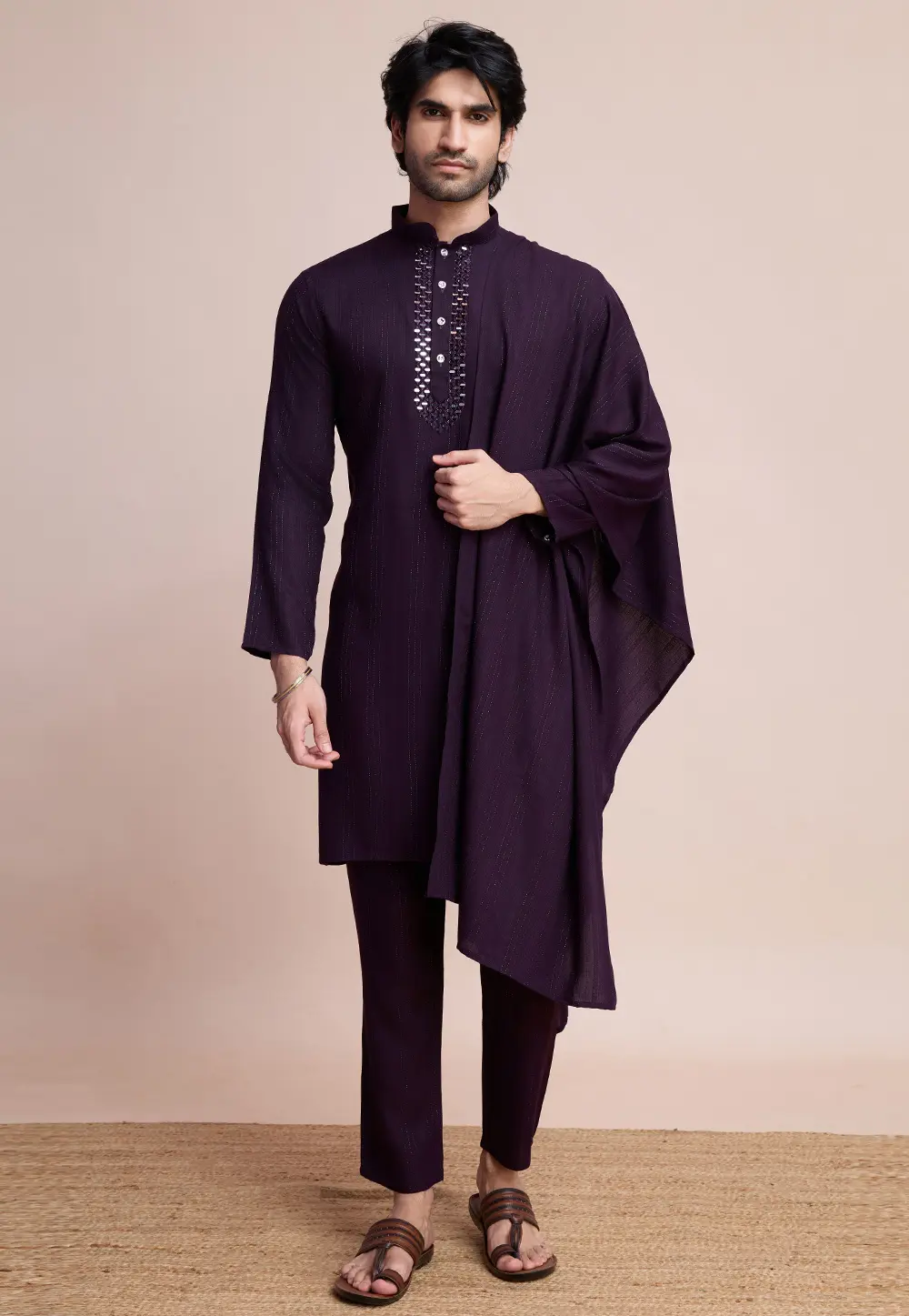 Wine Viscose Kurta Pajama 301887