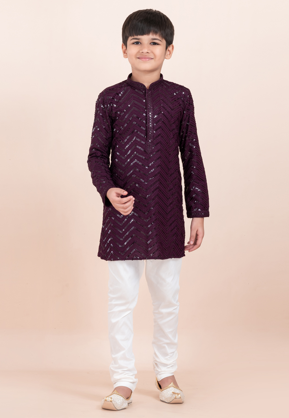 Wine Viscose Rayon Kids Kurta Pajama 304811