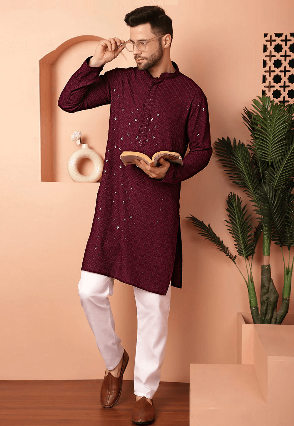 Wine Viscose Rayon Kurta Pajama 287727