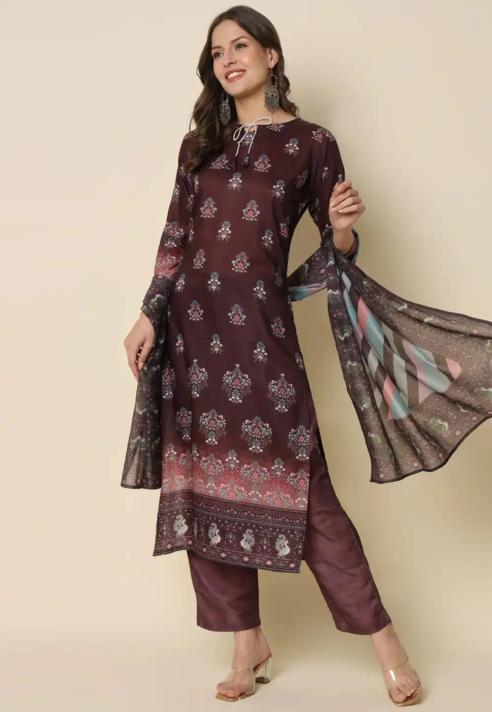 Wine Viscose Rayon Readymade Pakistani Suit 291955