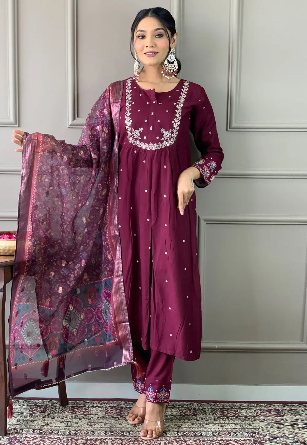 Wine Viscose Readymade Pakistani Suit 303976