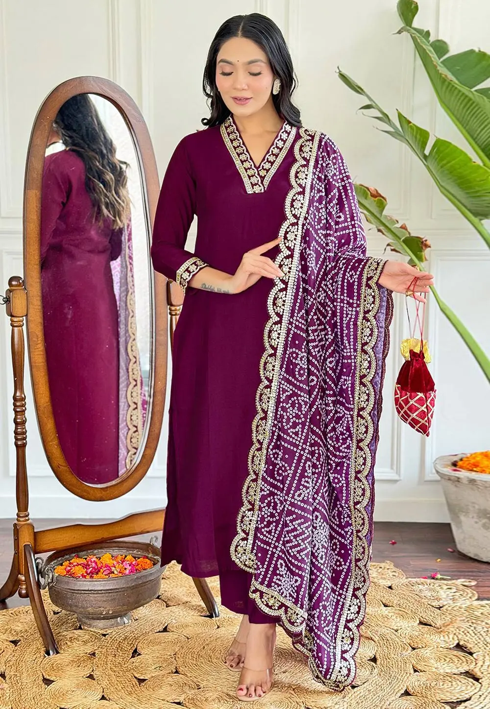 Wine Viscose Readymade Pakistani Suit 300357