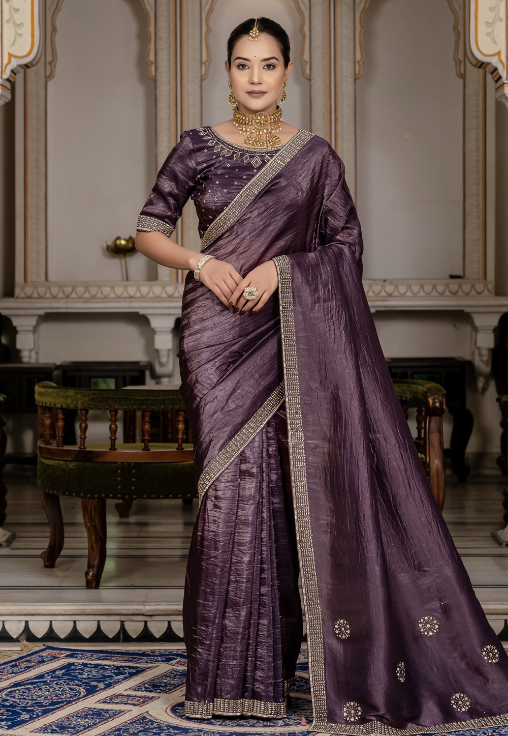 Wine Viscose Saree With Blouse 309821