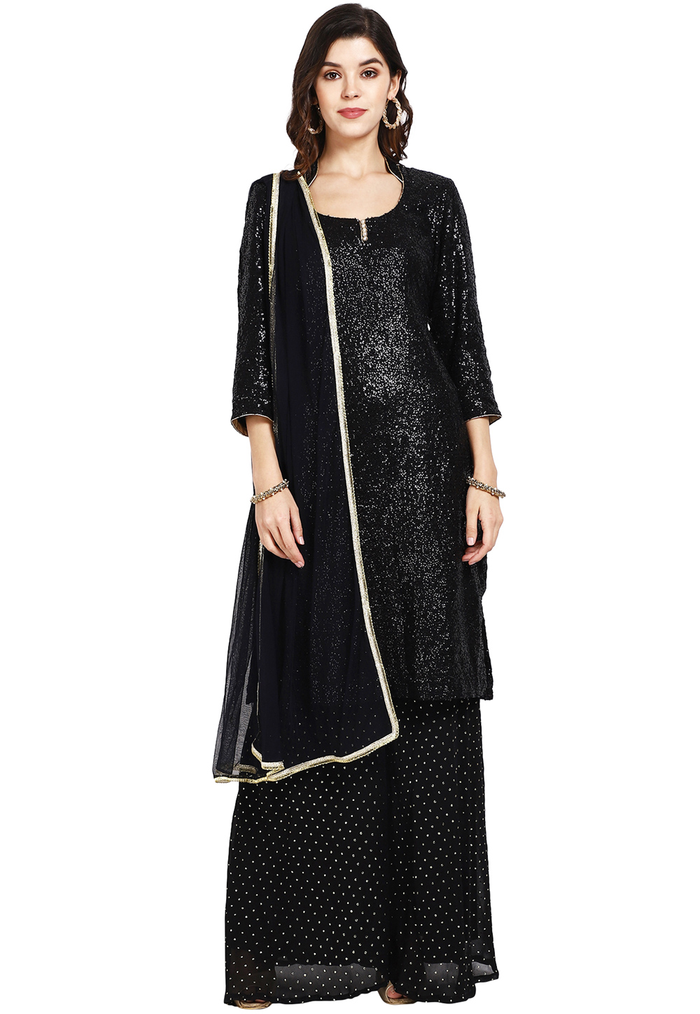 Black Georgette Readymade Kameez With Palazzo 200275