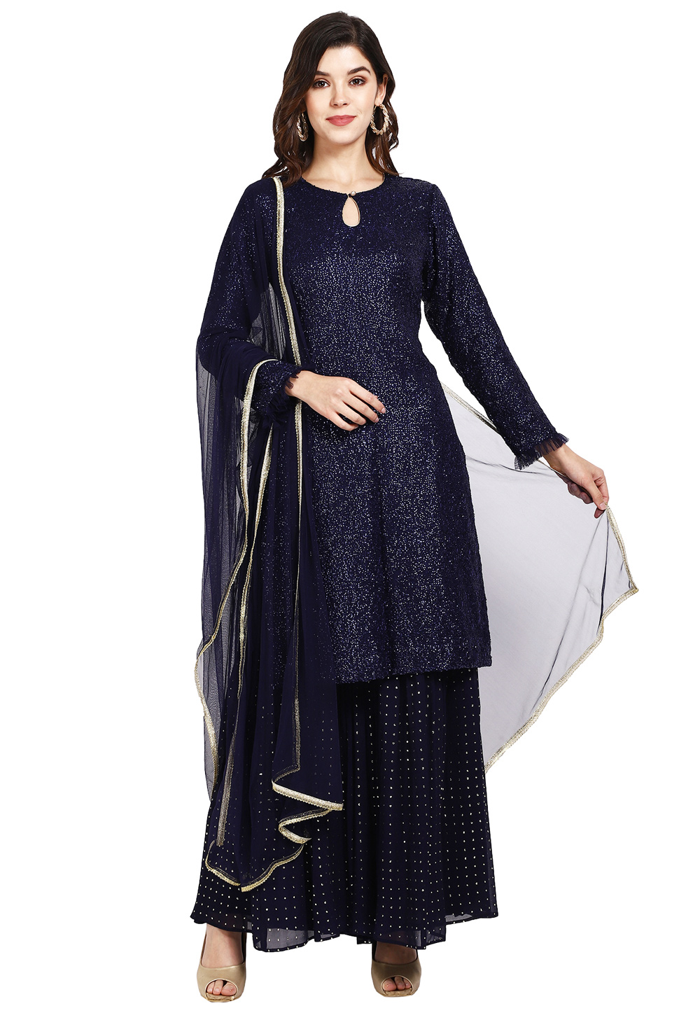 Navy Blue Georgette Readymade Sharara Suit 200276