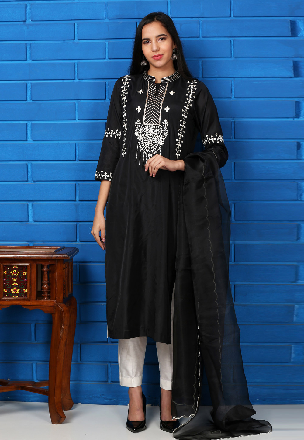 Black Silk Readymade Pant Style Suit 217012