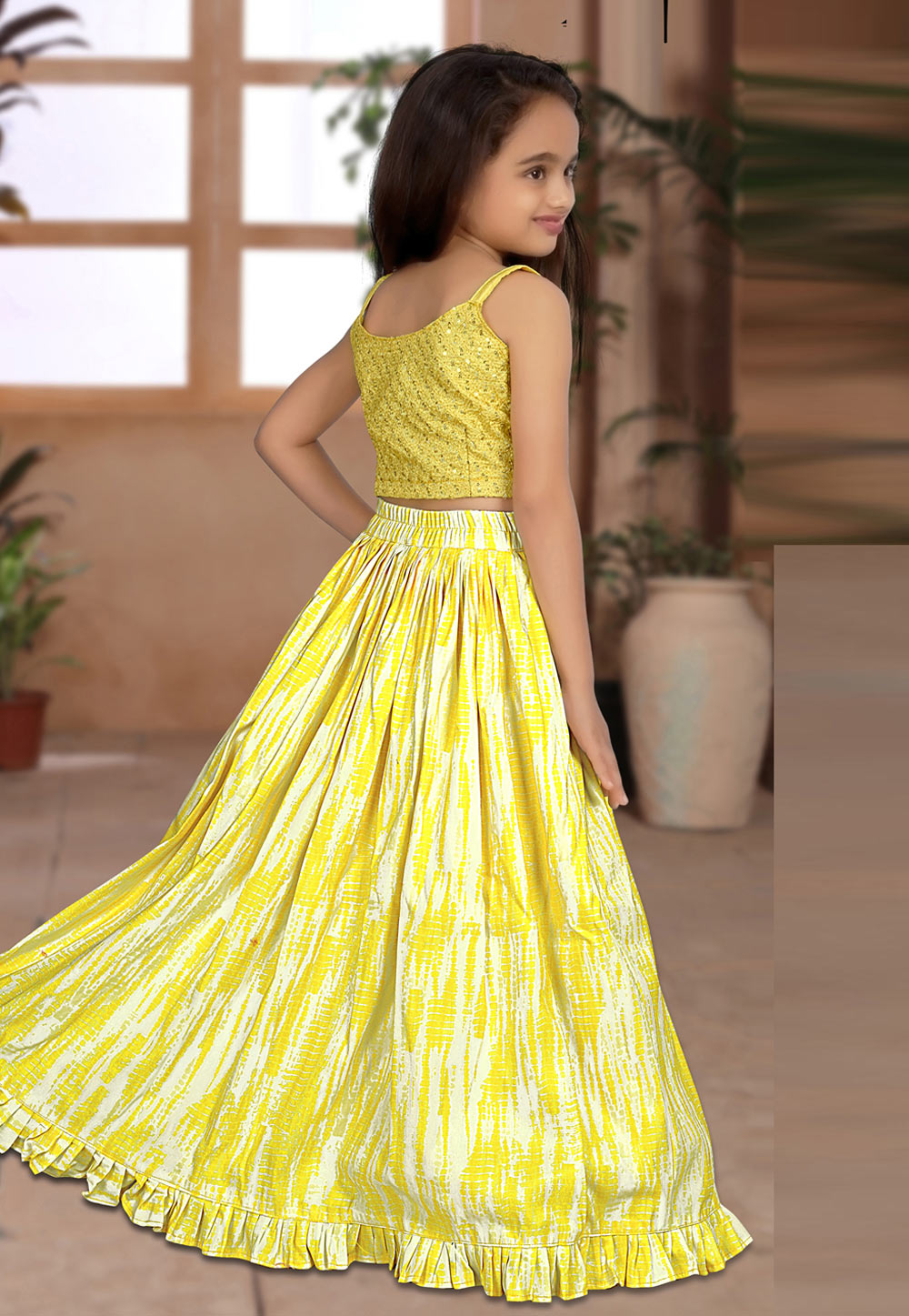 Green Readymade Peplum Style Kids Lehenga Choli Latest 199KW05