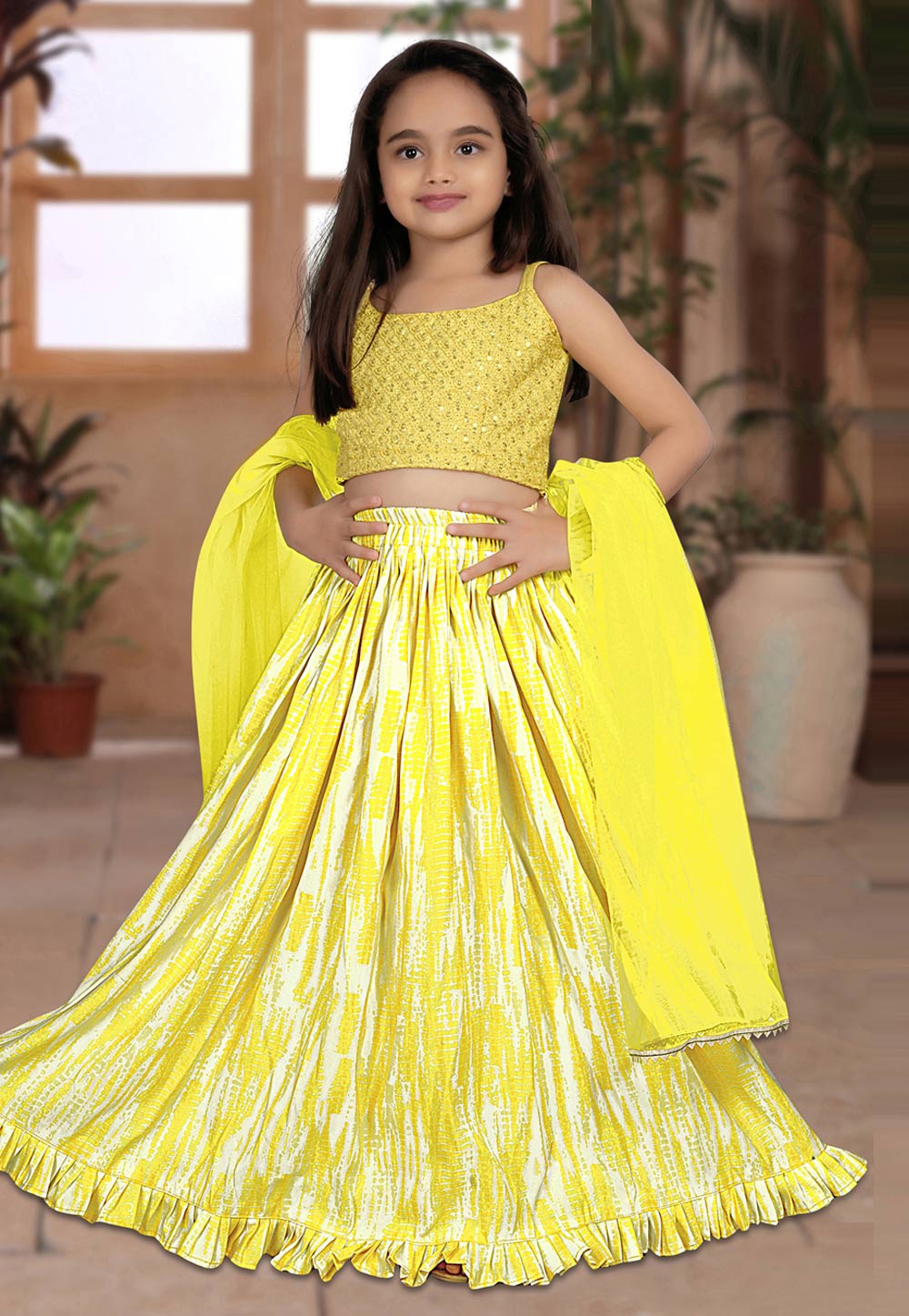 Buy Yellow Nylon Net Embroidery Lehenga Choli With Dupatta Wedding Wear  Online at Best Price | Cbazaar