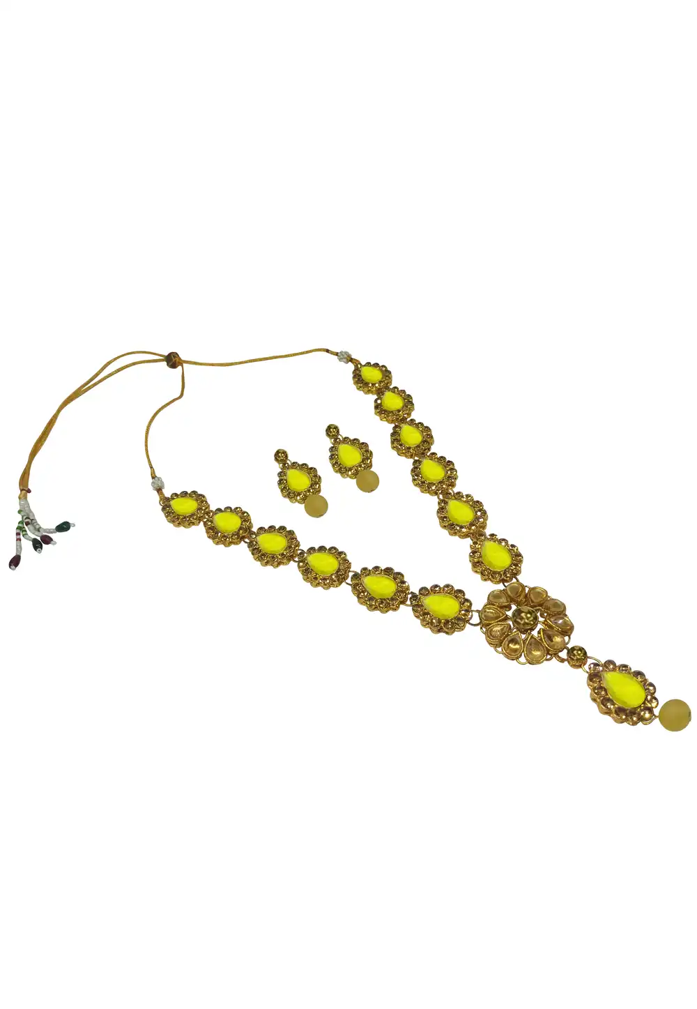 Yellow Alloy Necklace With Earrings 289884