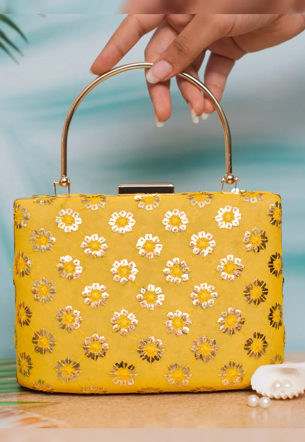 Yellow Art Silk Clutch 299166