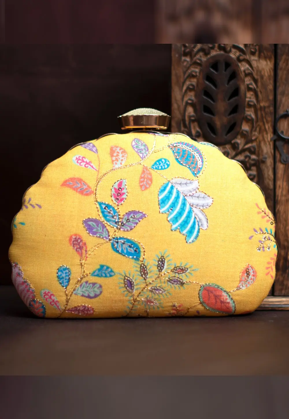 Yellow Art Silk Clutch 299565