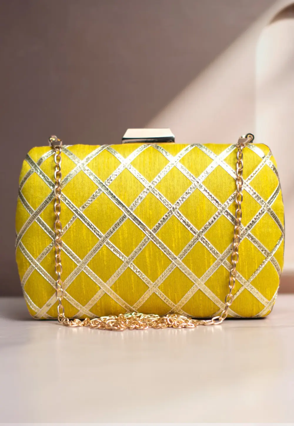 Yellow Art Silk Clutch 299581