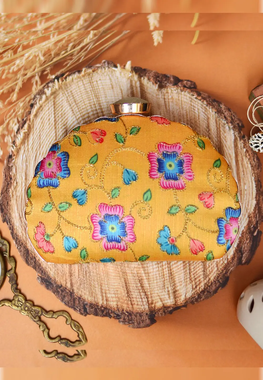 Yellow Art Silk Clutch 299595