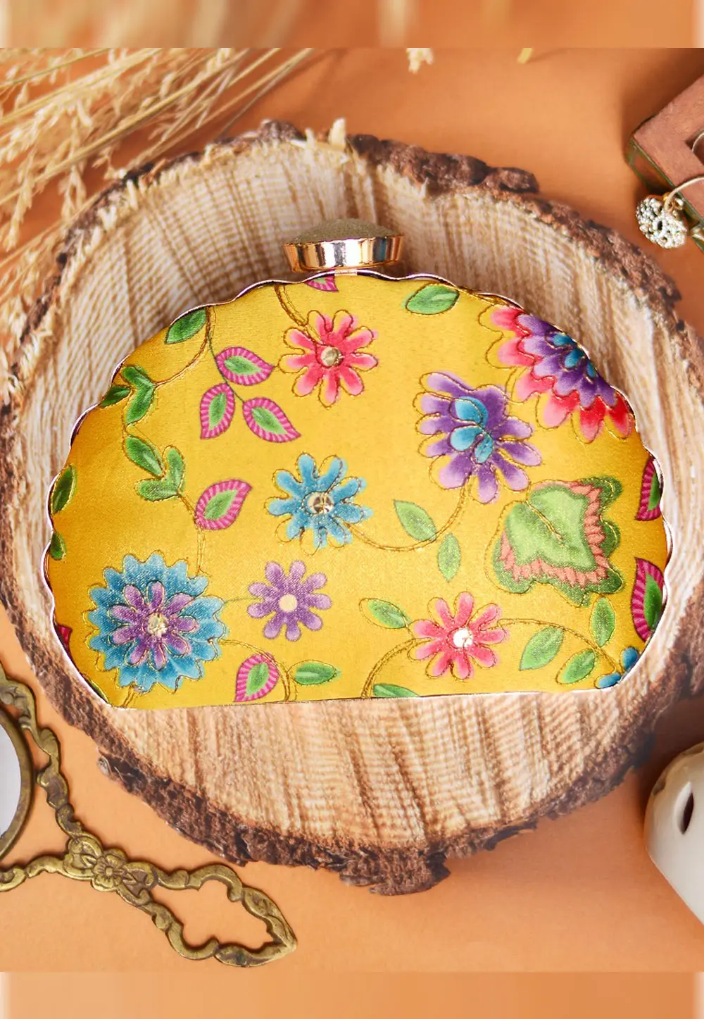 Yellow Art Silk Clutch 299599