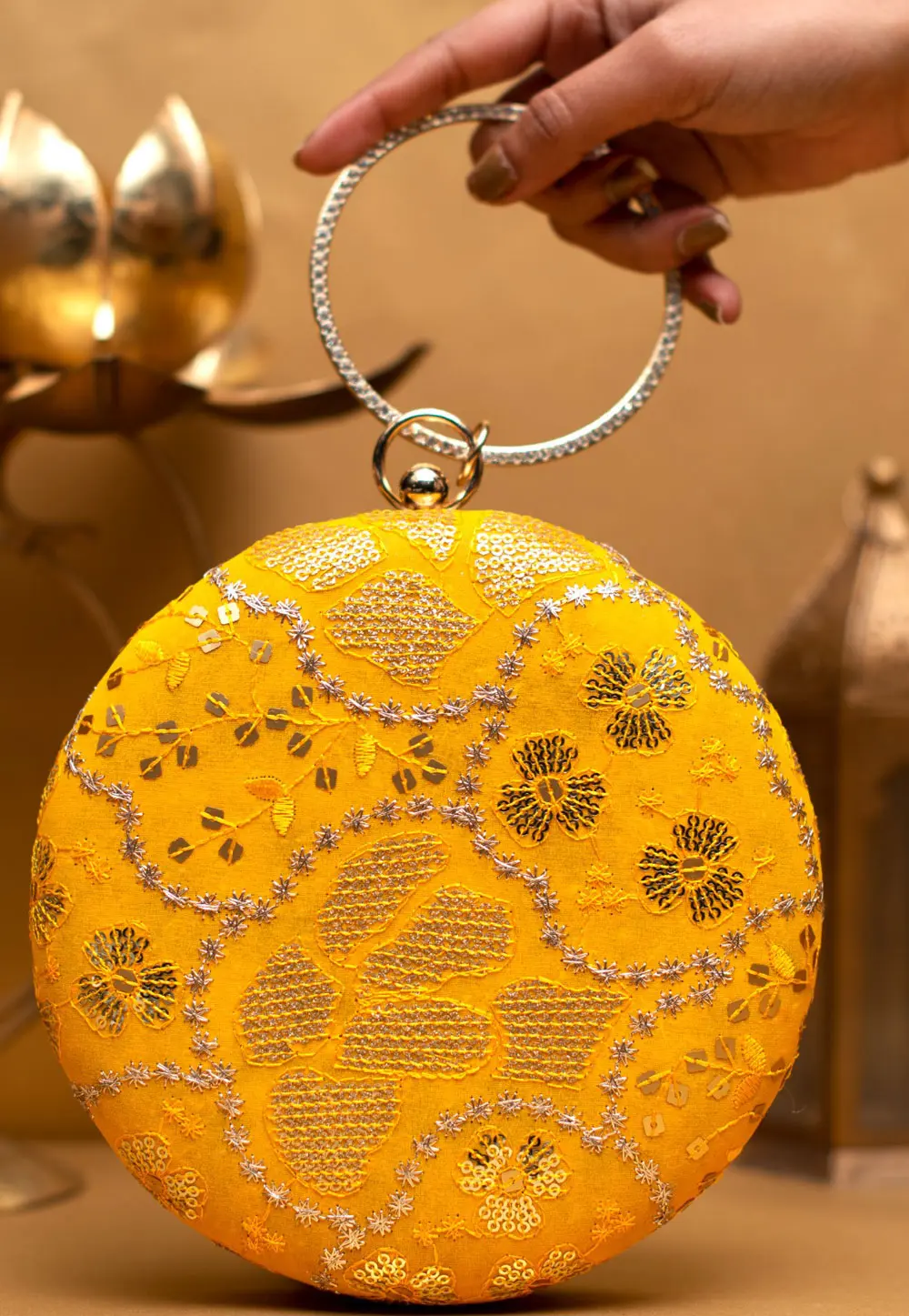 Yellow Art Silk Clutch 299799