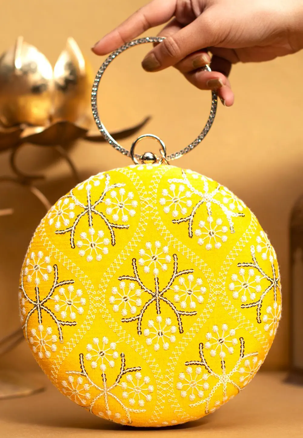 Yellow Art Silk Clutch 299813