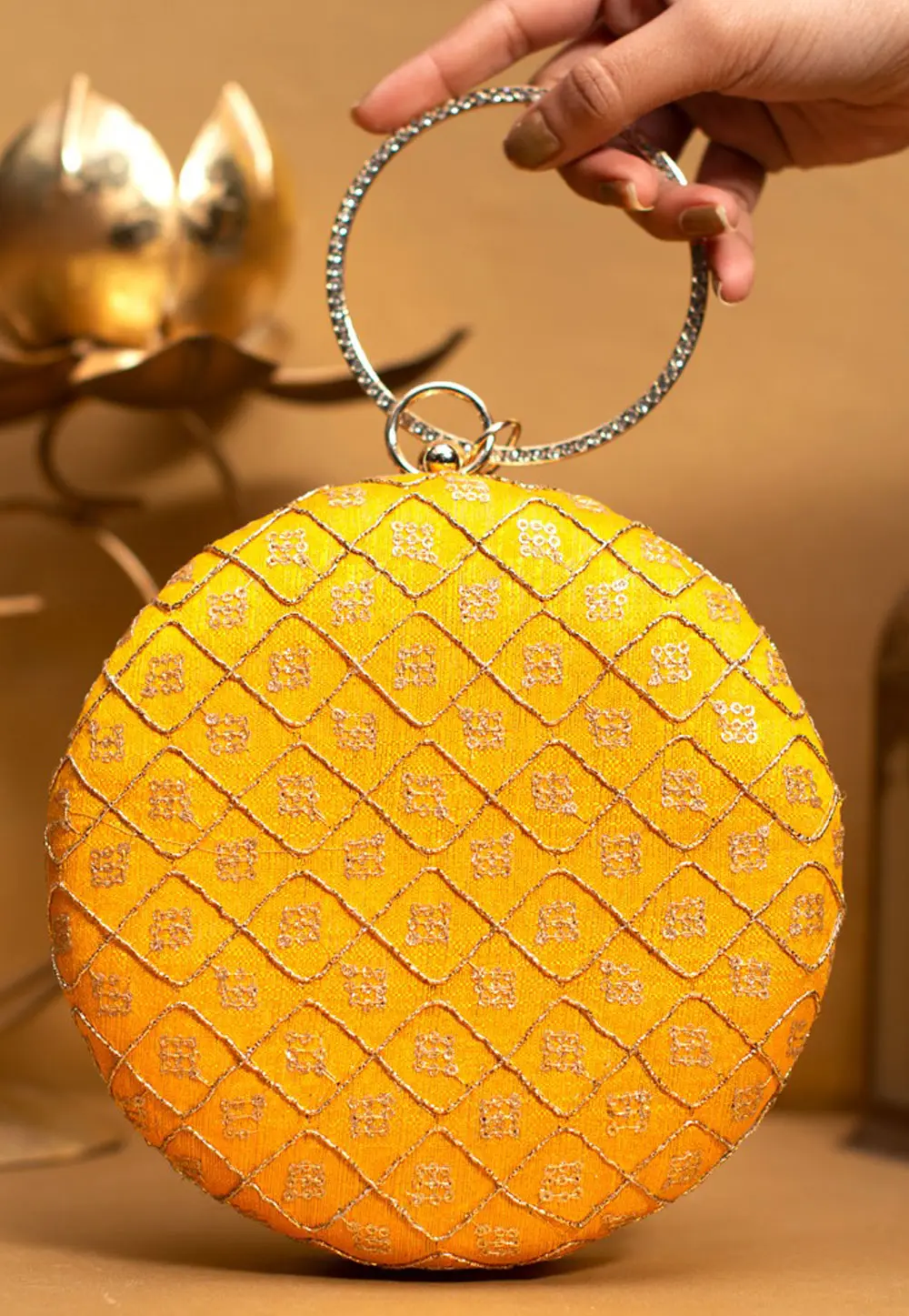 Yellow Art Silk Clutch 299815