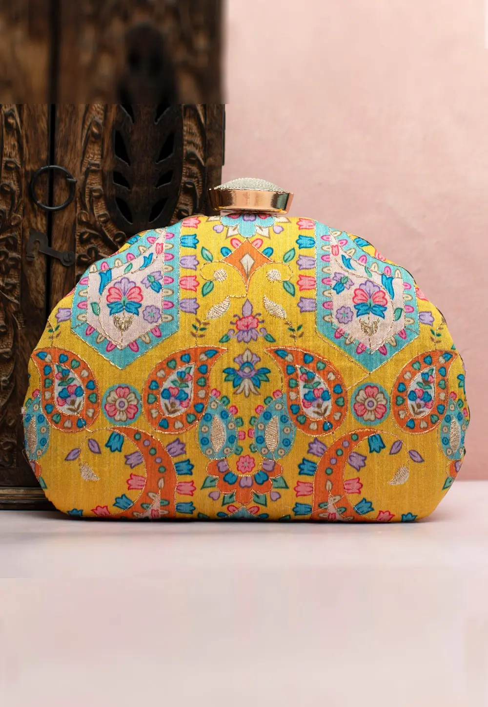 Yellow Art Silk Clutch 300632