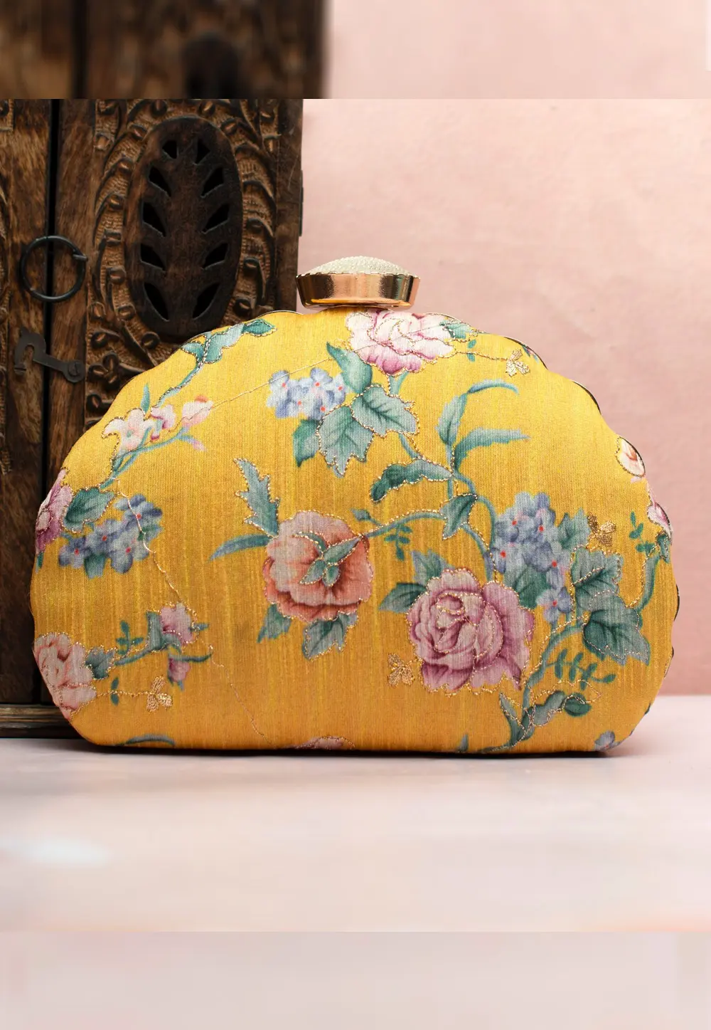 Yellow Art Silk Clutch 300635