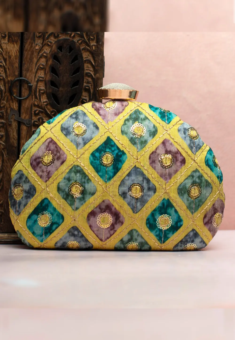 Yellow Art Silk Clutch 300648