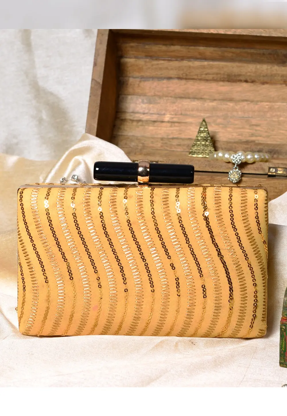 Yellow Art Silk Clutch 300960