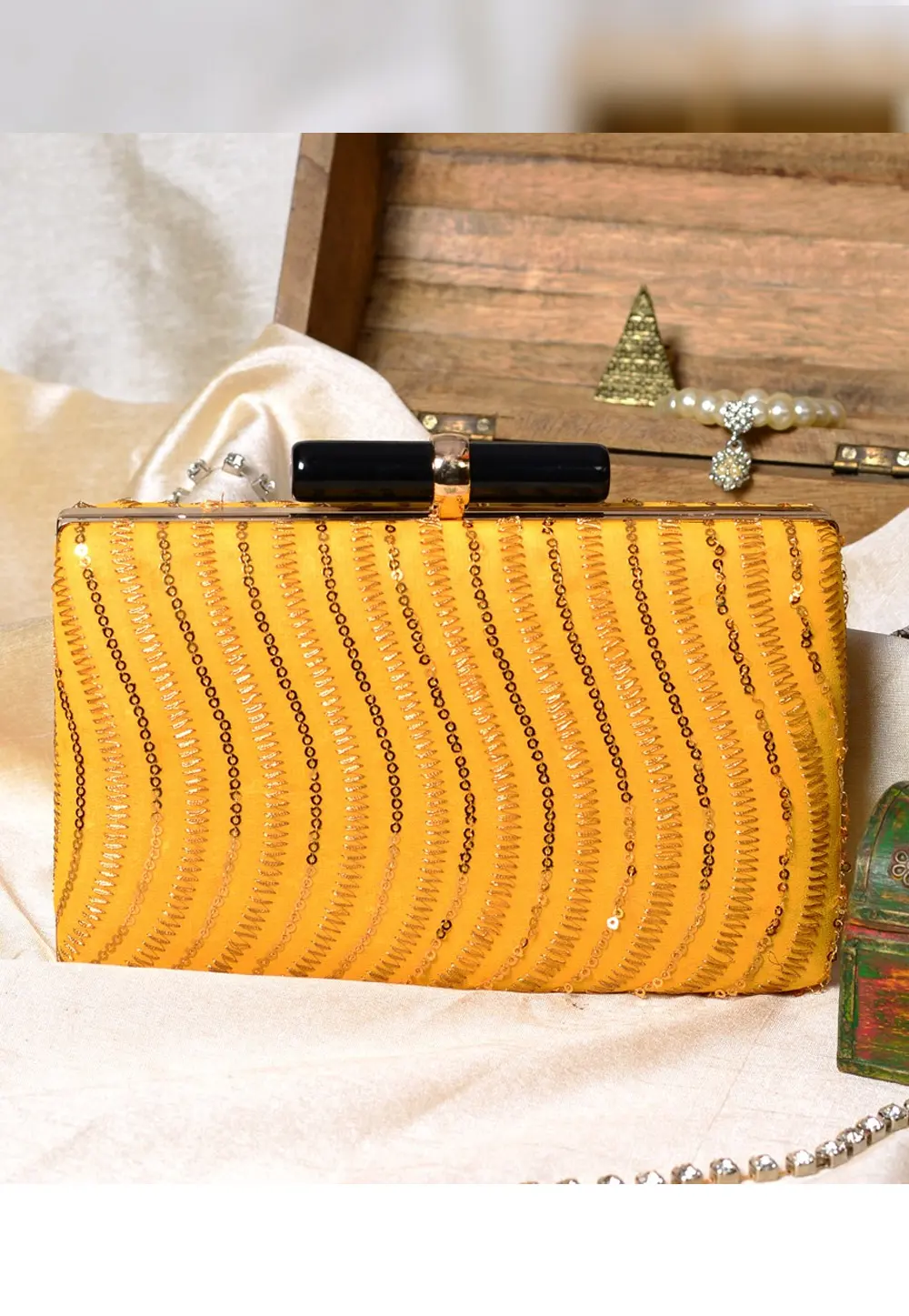 Yellow Art Silk Clutch 300961