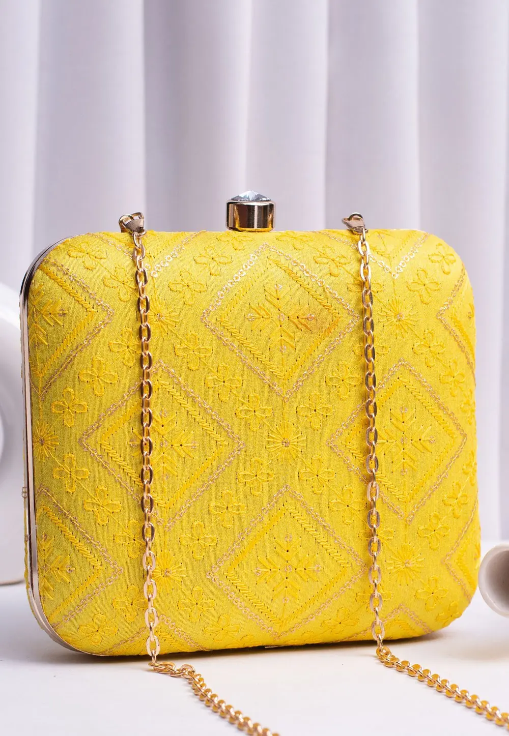 Yellow Art Silk Clutch 303752