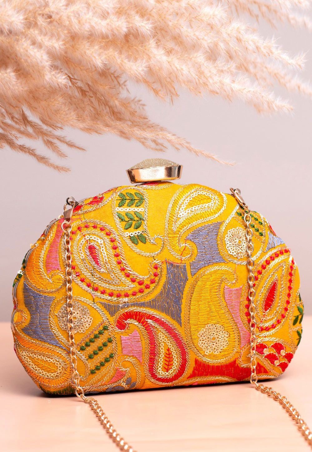 Yellow Art Silk Clutch 305956