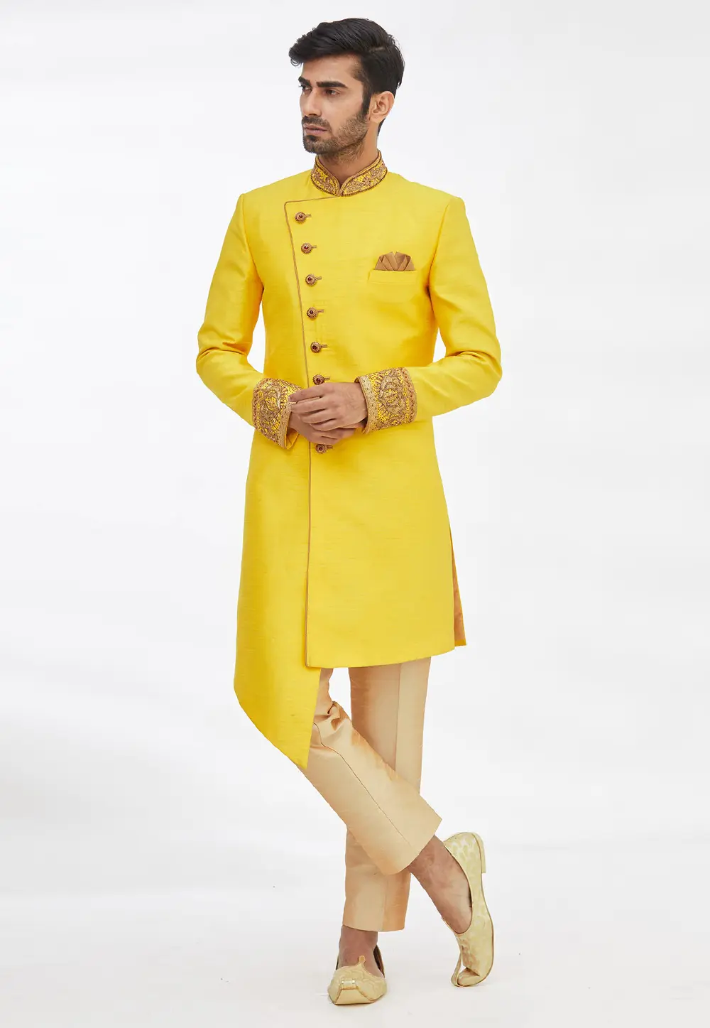 Yellow Art Silk Indo Western Sherwani 300158