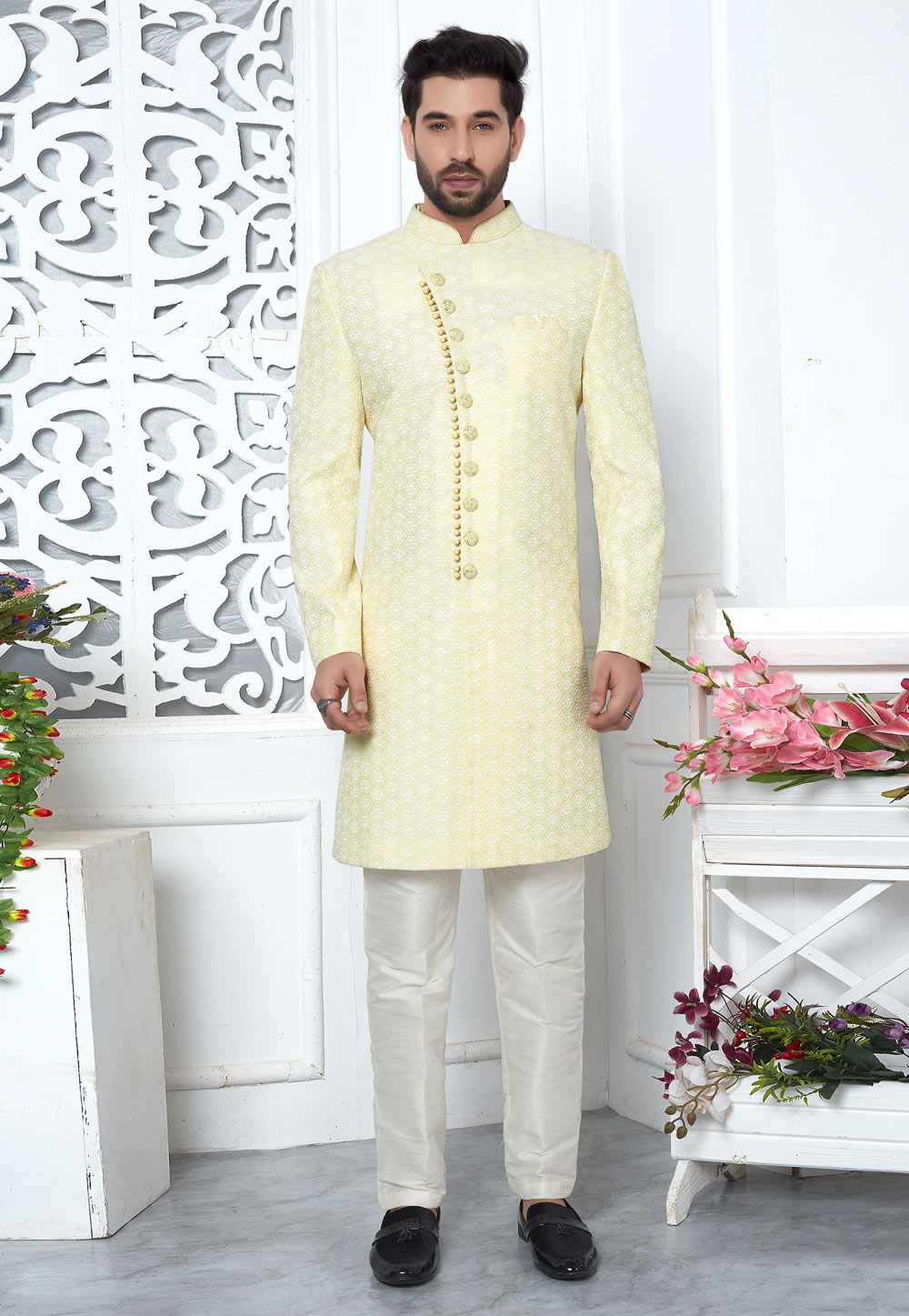 Yellow Art Silk Indo Western Suit 280171