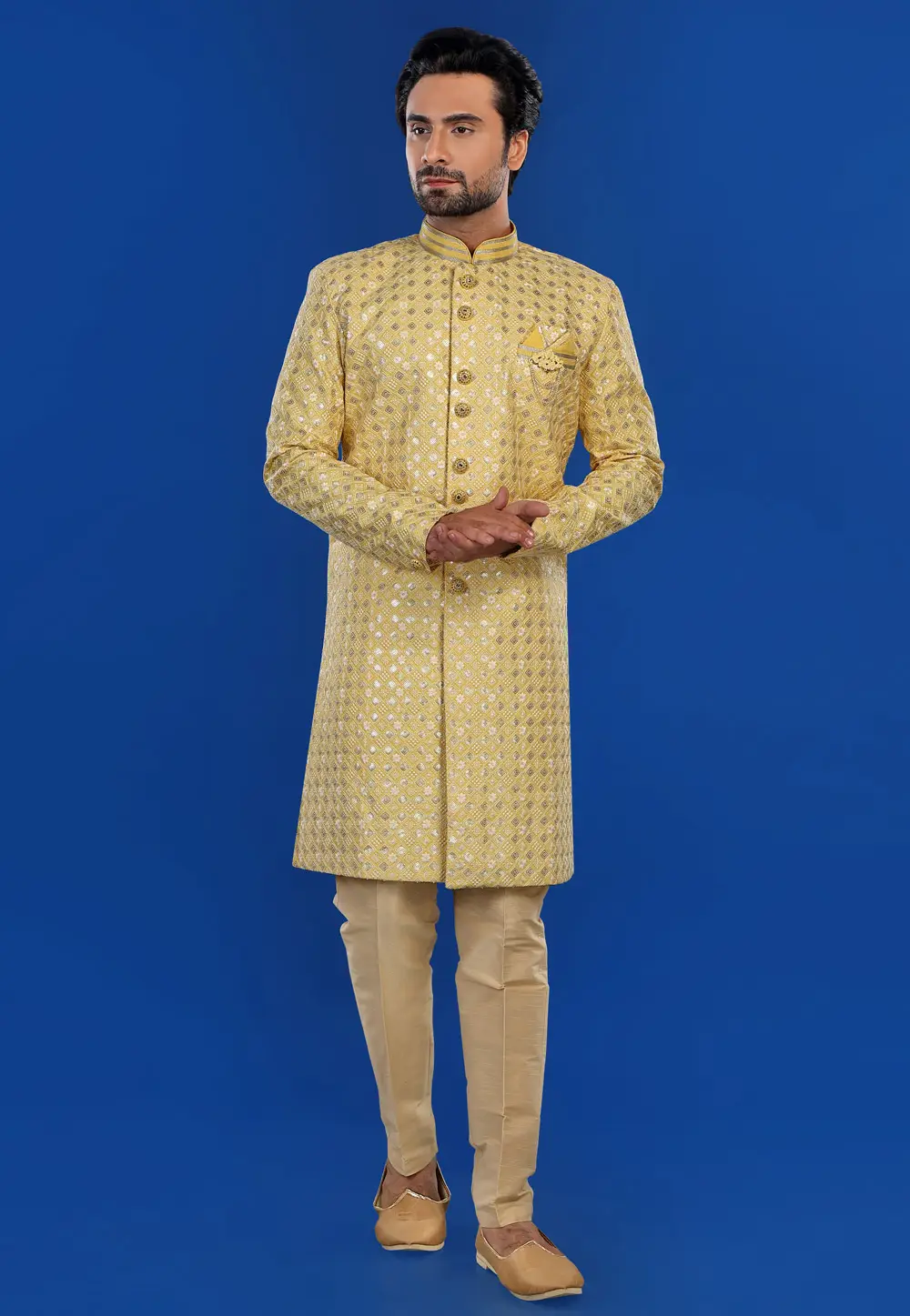 Yellow Art Silk Indo Western Suit 295271