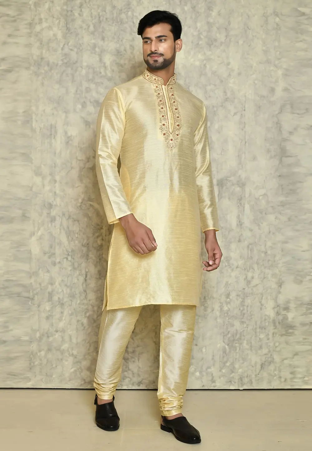 Yellow Art Silk Kurta Pajama 300785