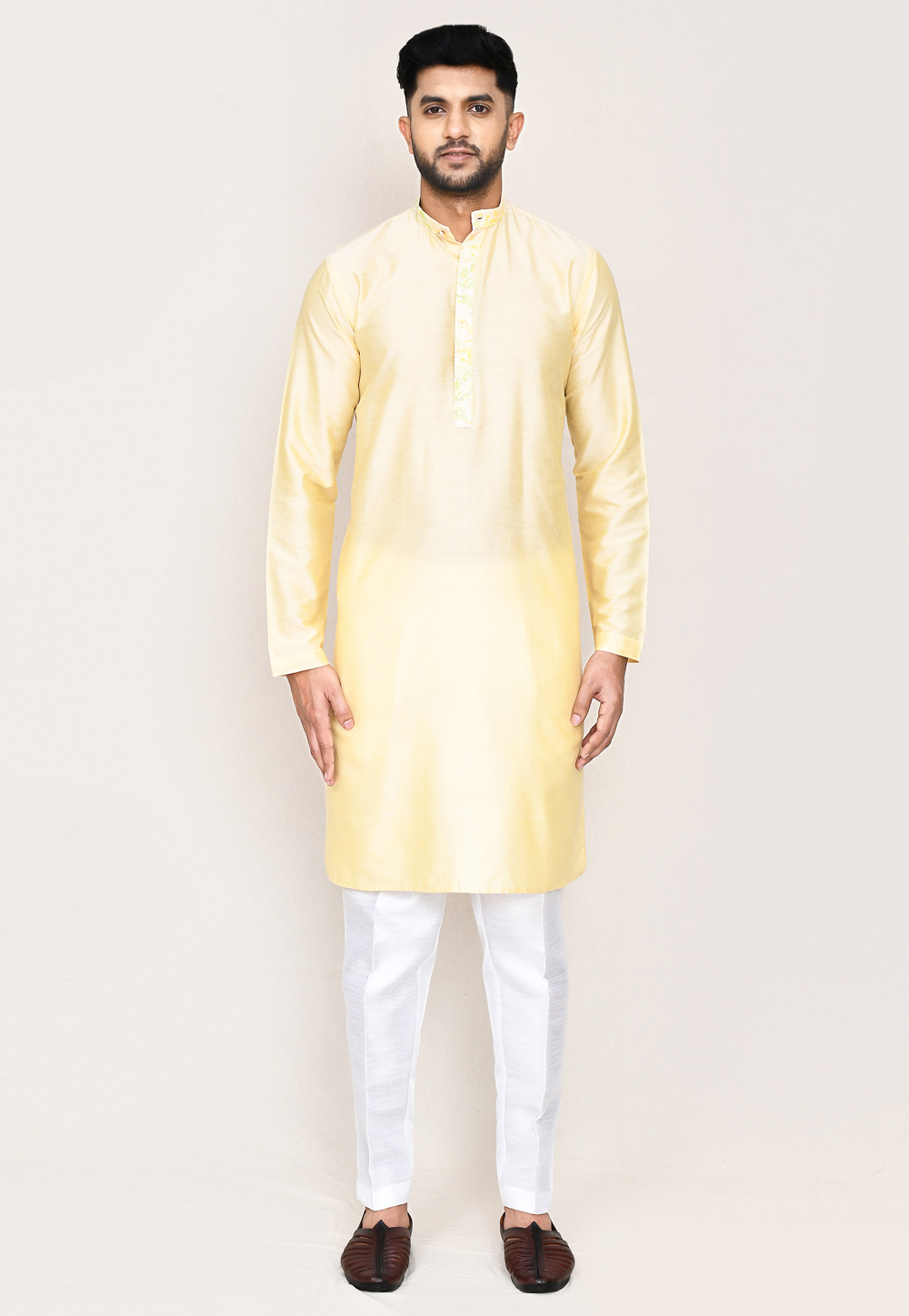 Yellow Art Silk Kurta Pajama 306096