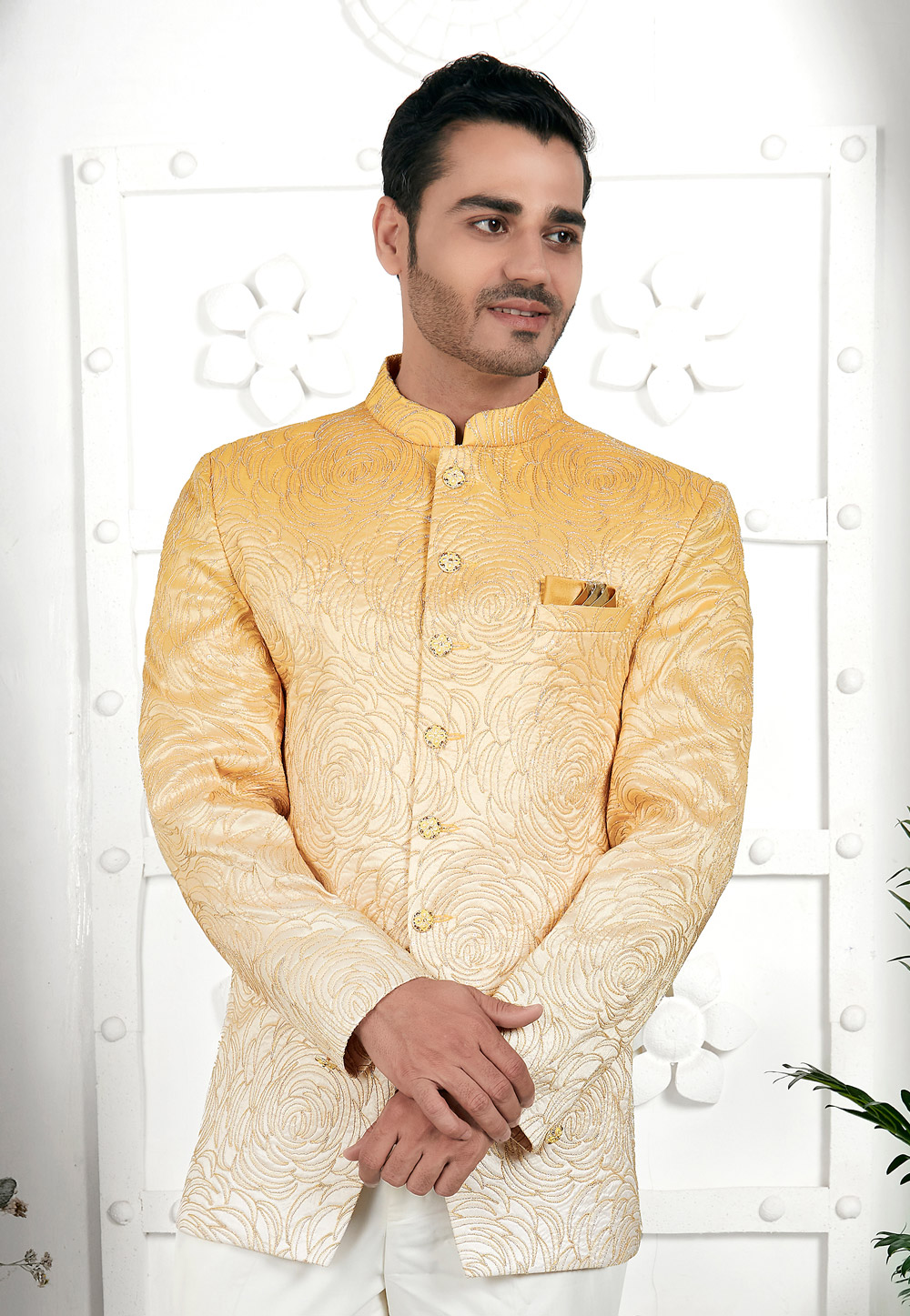 Yellow Art Silk Nehru Jacket 280376
