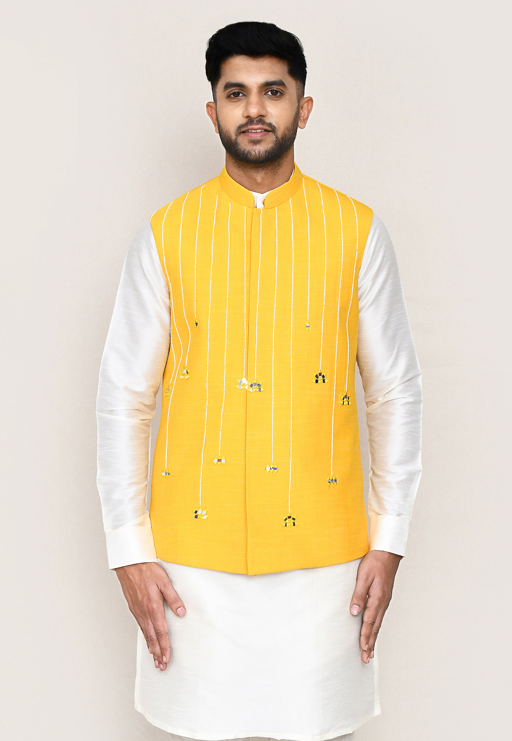 Yellow Art Silk Nehru Jacket 306061