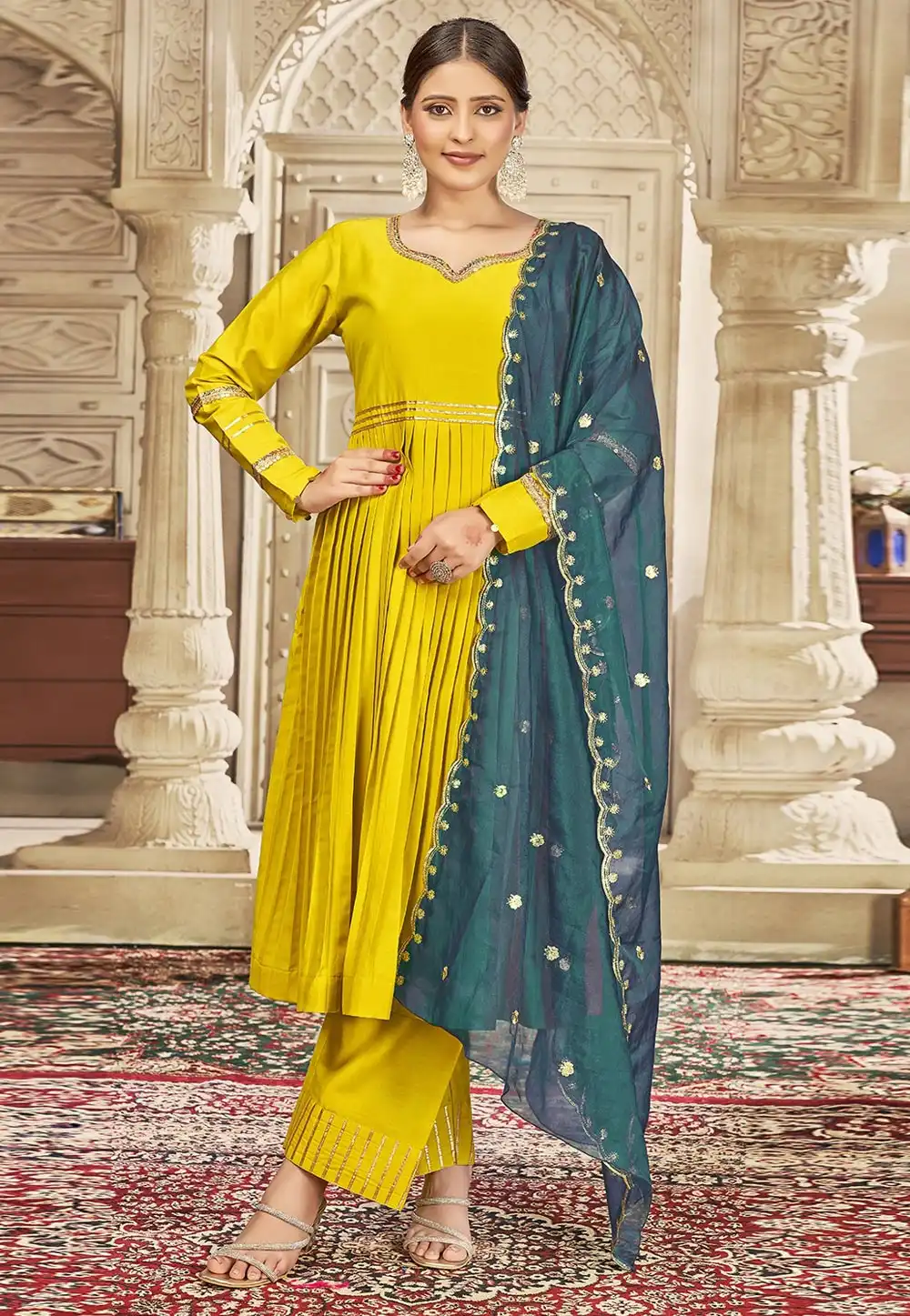 Yellow Art Silk Readymade Palazzo Suit 294180