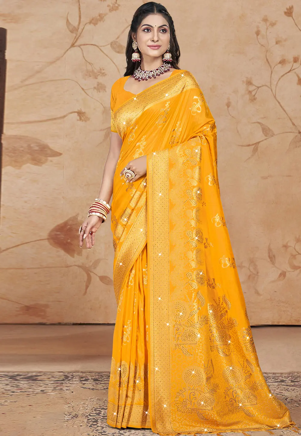 Yellow Art Silk Saree With Blouse 303037