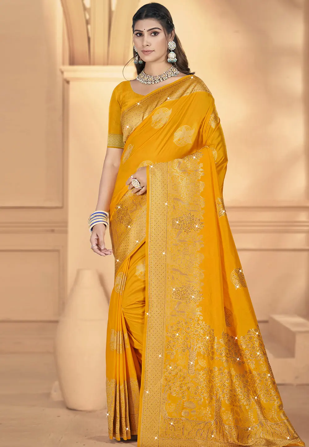 Yellow Art Silk Saree With Blouse 303046