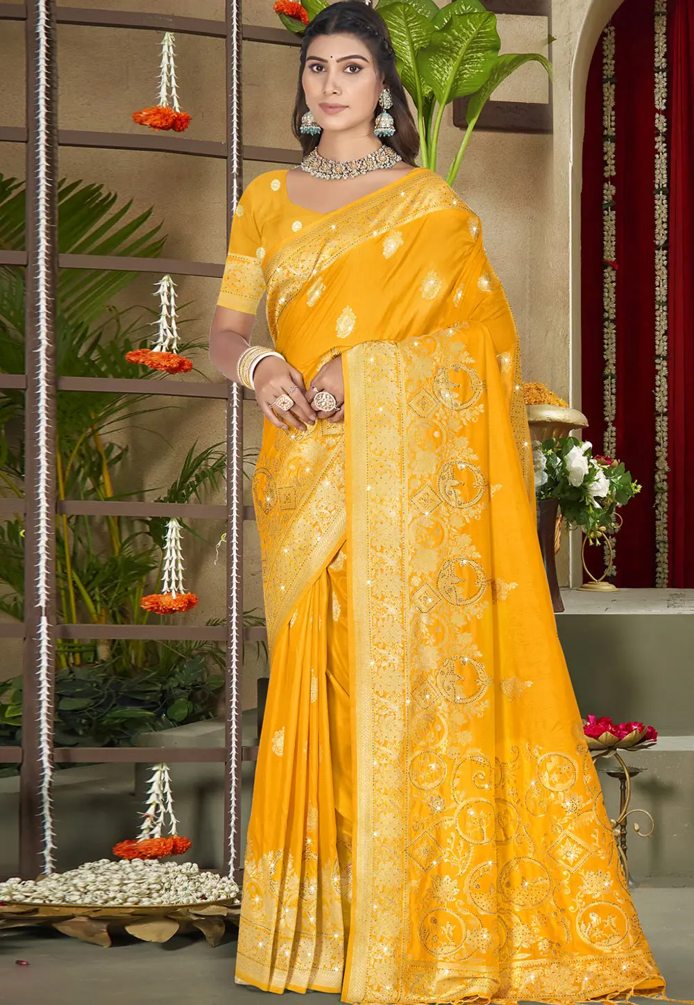 Yellow Art Silk Saree With Blouse 303057