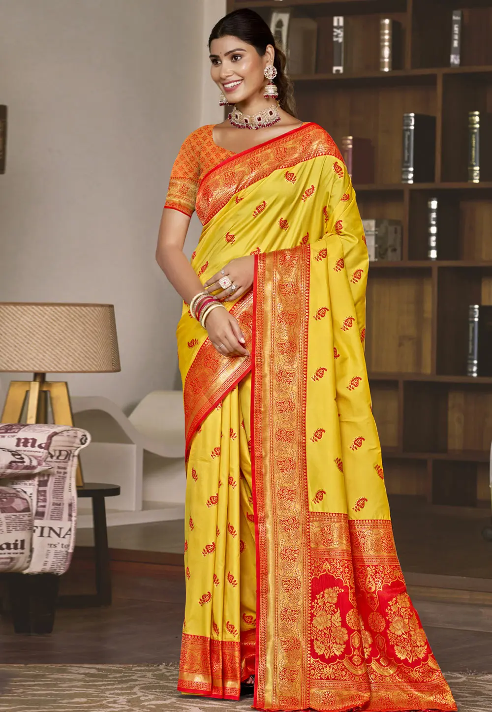 Yellow Art Silk Saree With Blouse 303078