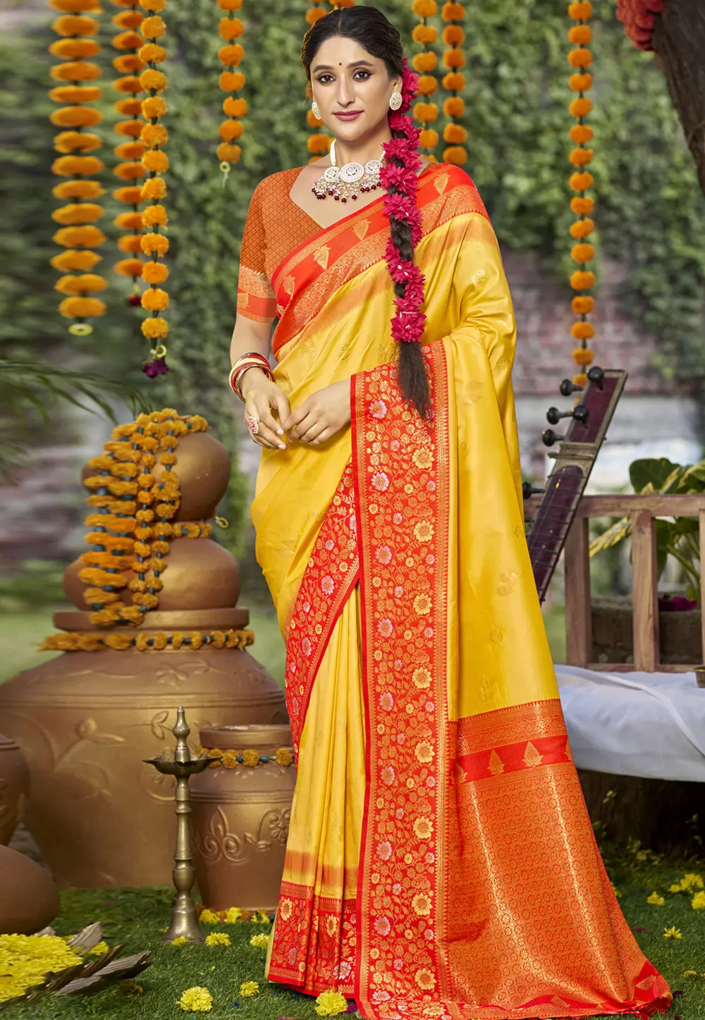 Yellow Art Silk Saree With Blouse 303085