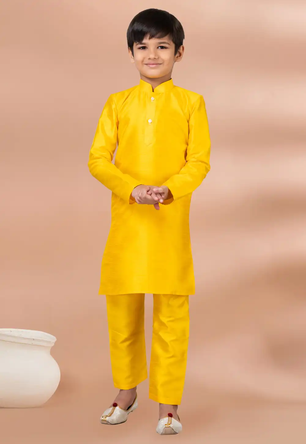 Yellow Banarasi Kids Kurta Pajama 288676