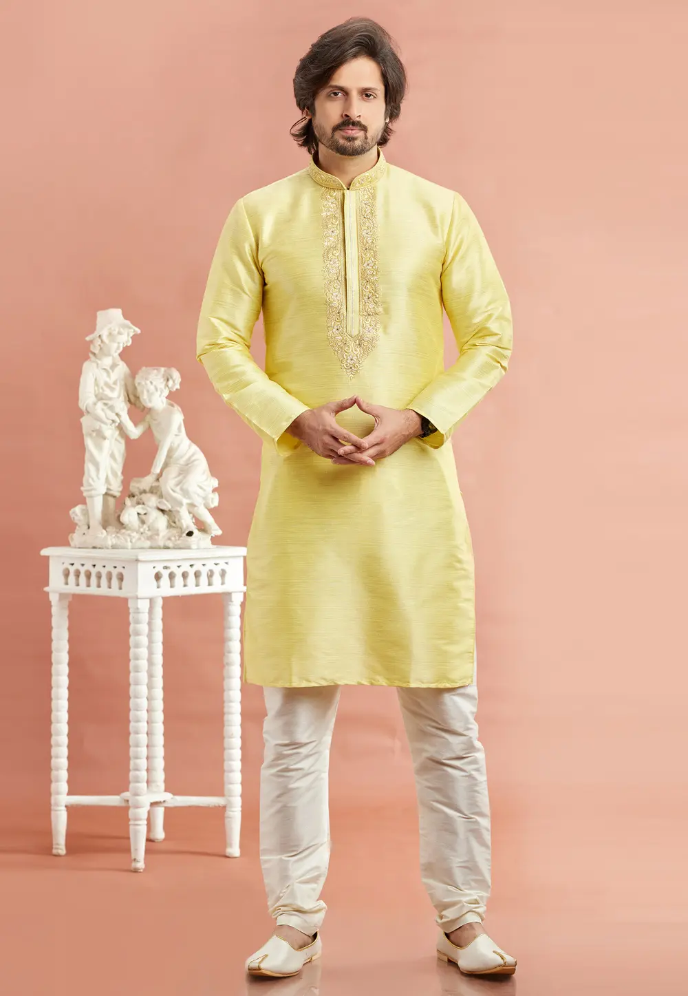 Yellow Banarasi Kurta Pajama 297515