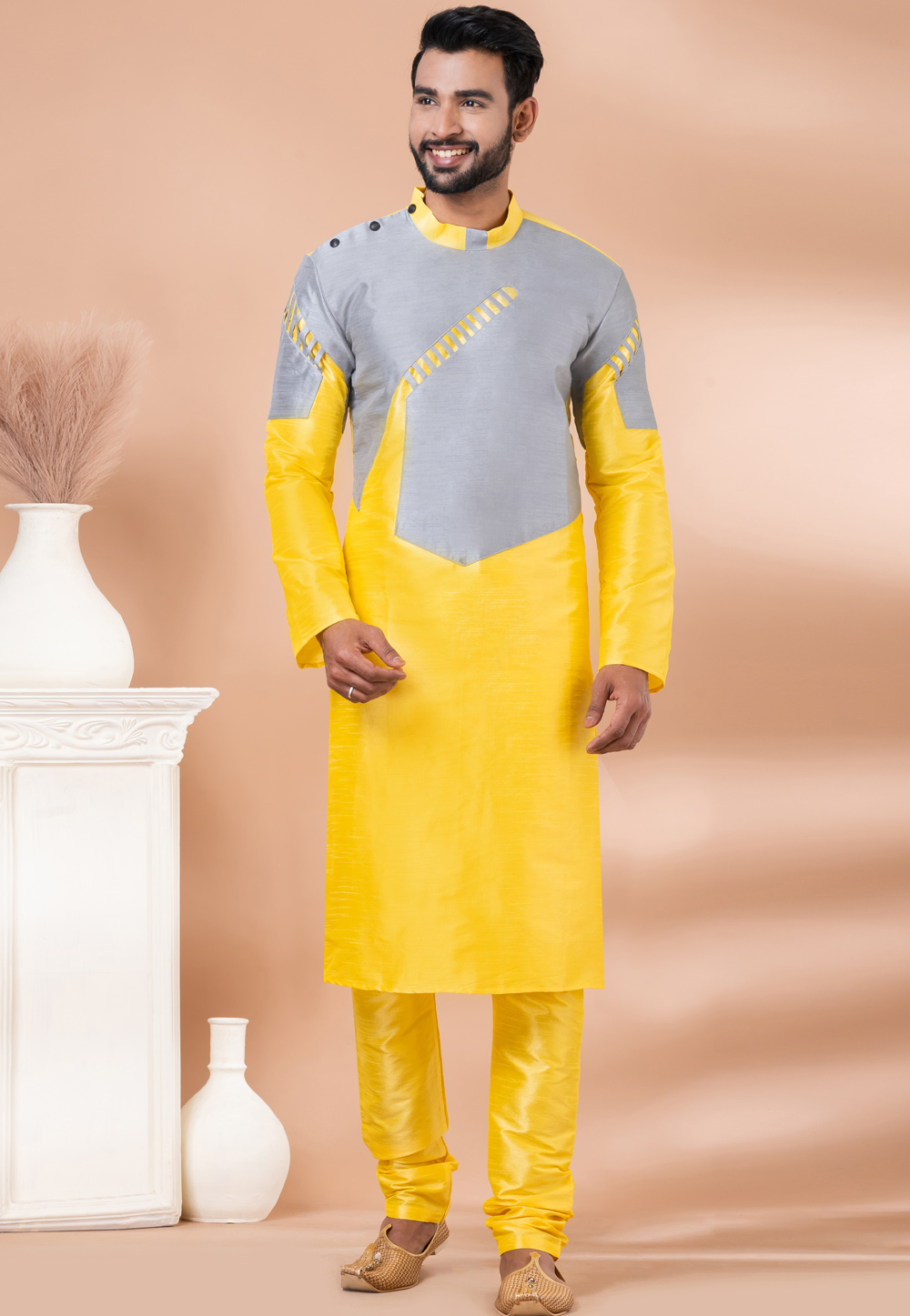 Yellow Banarasi Kurta Pajama 282603