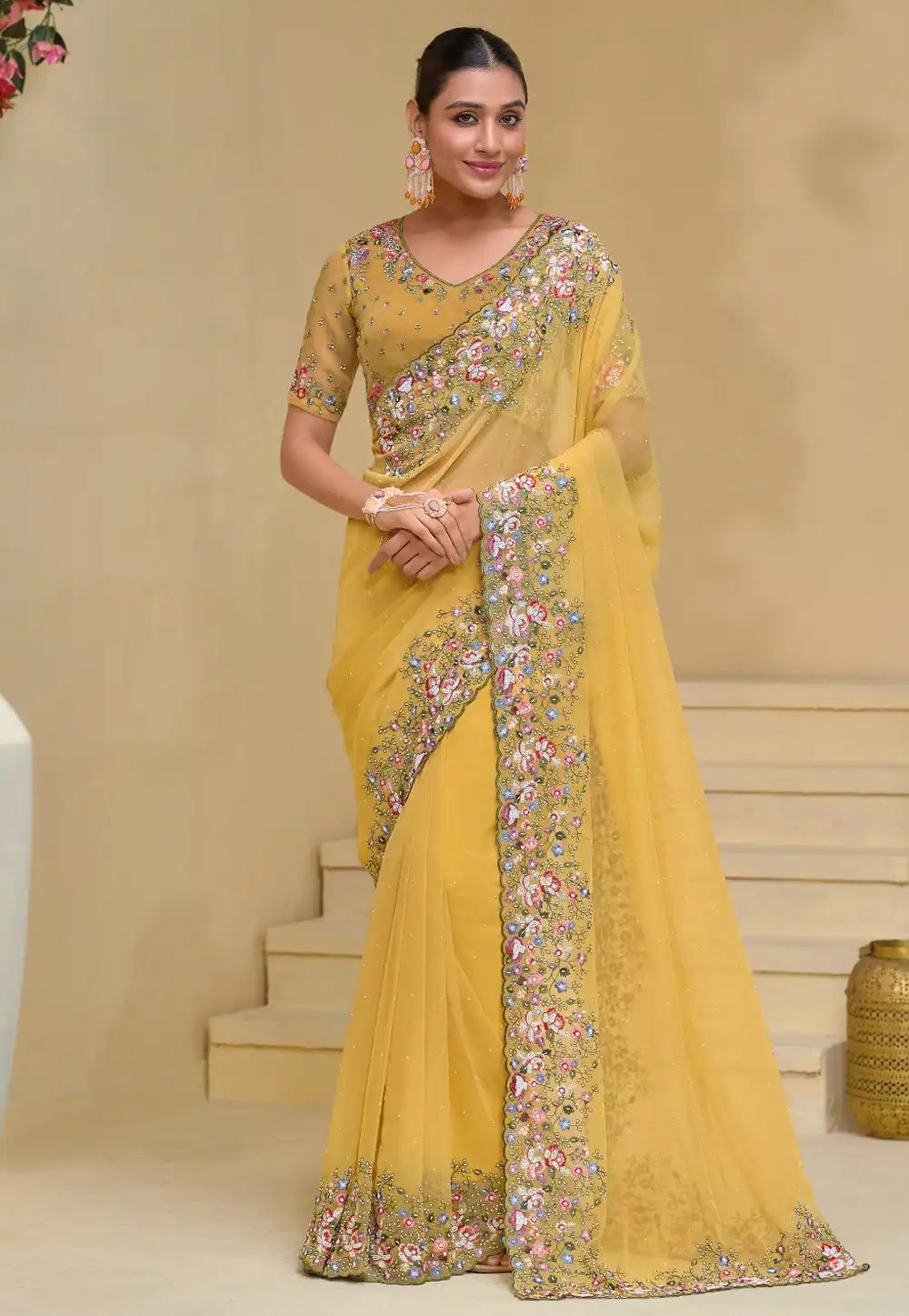 Yellow Banarasi Saree With Blouse 294885