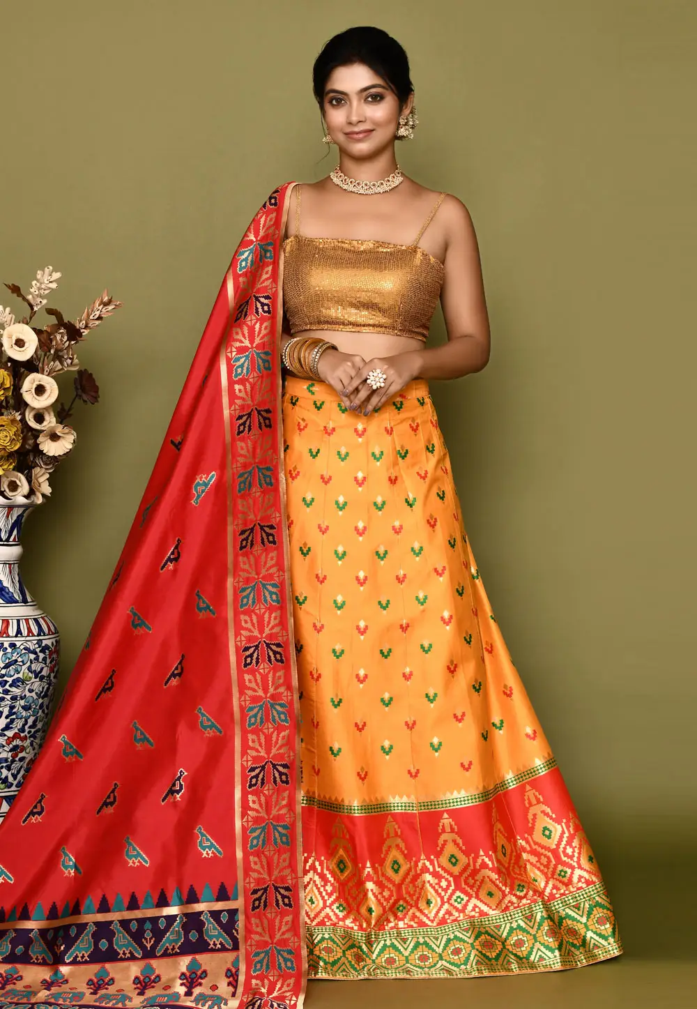 Yellow Banarasi Silk A Line Lehenga Choli 295809