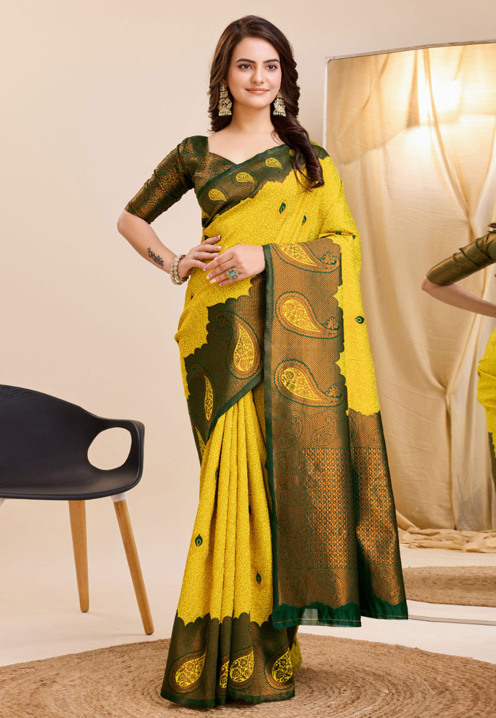 Yellow Banarasi Silk Saree 283566